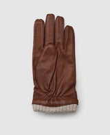 Leather gloves with cuff - Light brown