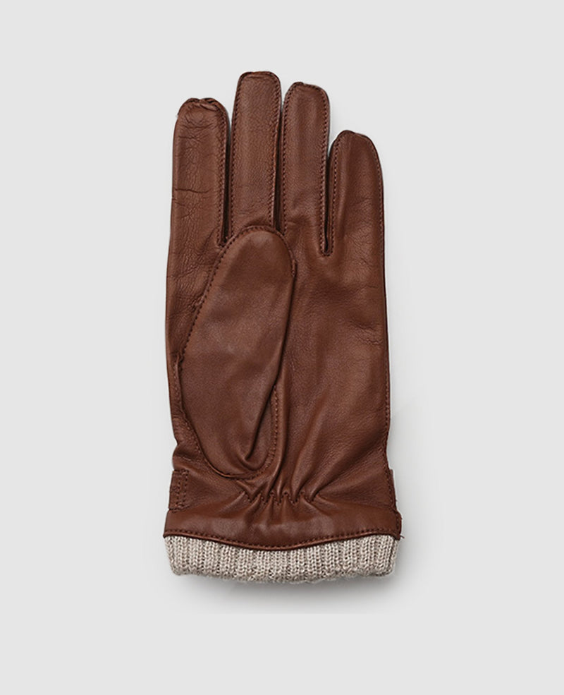 Leather gloves with cuff - Light brown