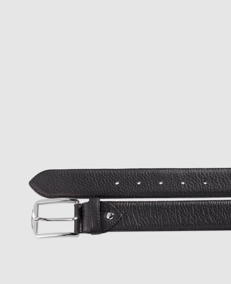 Men’s deerskin belt in dark brown - Black Brown